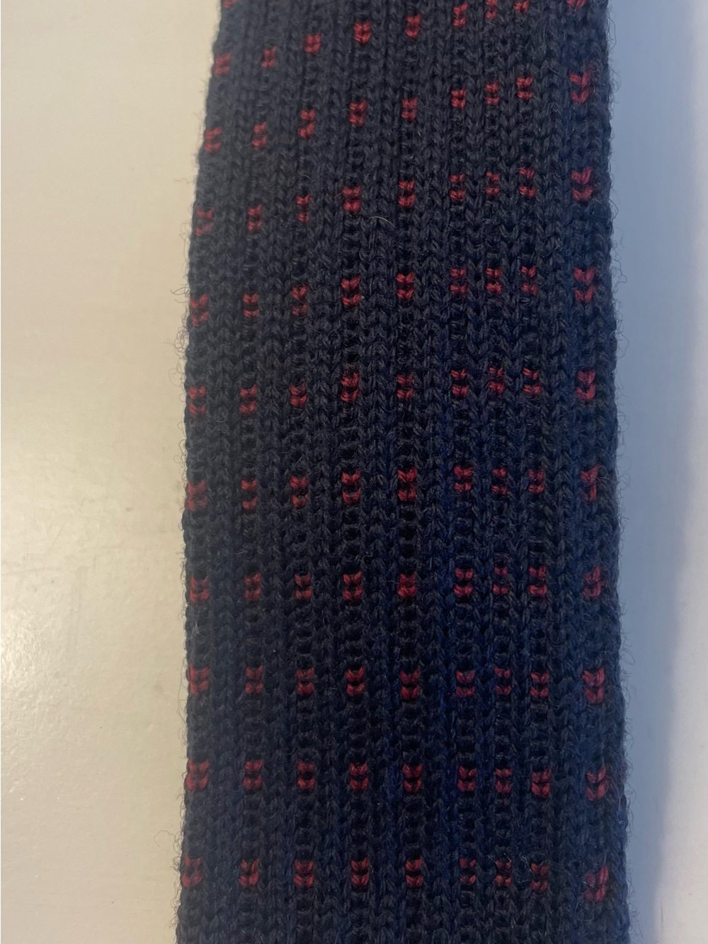 Saddle Club Knit Tie Black with Red Dots Wool Short 49 inches Vintage
